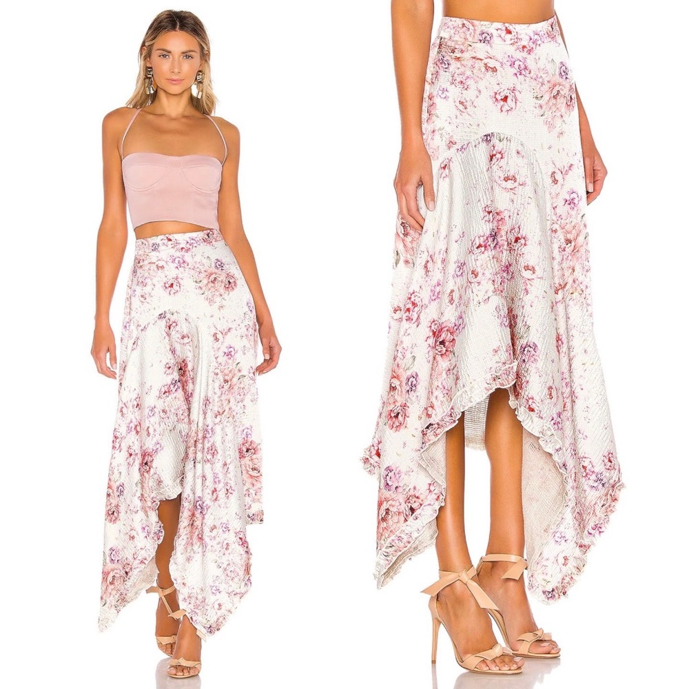 New HOFMANN COPENHAGEN Jolie Floral Silk Linen Maxi Skirt in Crème Print
